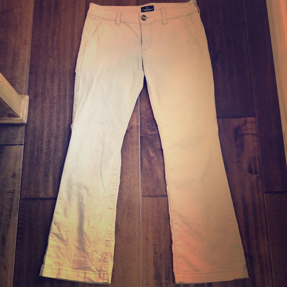 American Eagle kick boot khakis. Lightly worn.